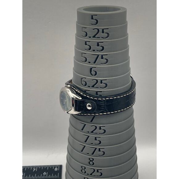 Fossil F2 Womens Watch 23mm - New Battery - Black Leather Bund Cuff Band Date - Picture 9 of 9